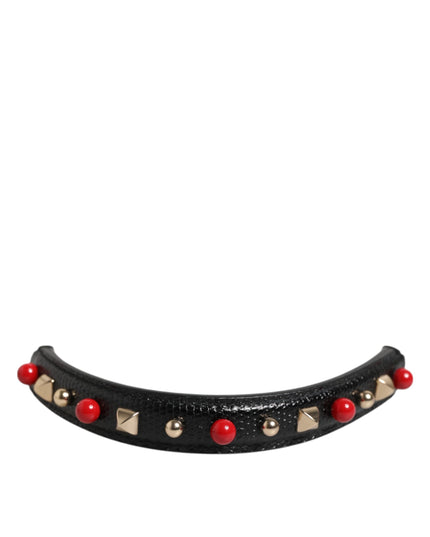 Dolce & Gabbana Black Embellished Leather Bag Handle Women Shoulder Strap