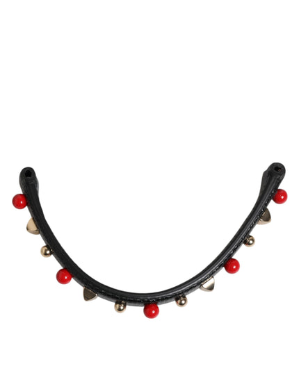 Dolce & Gabbana Black Embellished Leather Bag Handle Women Shoulder Strap