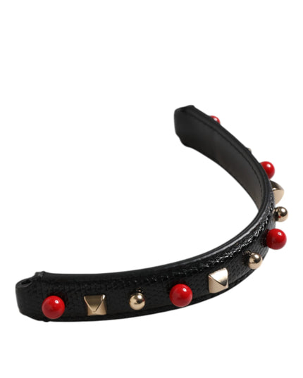 Dolce & Gabbana Black Embellished Leather Bag Handle Women Shoulder Strap
