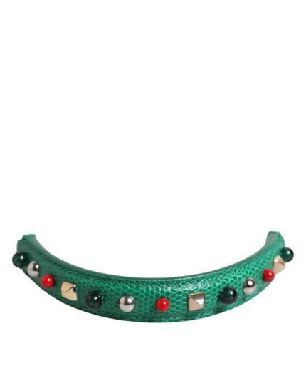 Dolce & Gabbana Green Embellished Leather Bag Handle Women Shoulder Strap