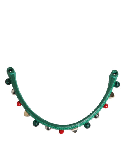 Dolce & Gabbana Green Embellished Leather Bag Handle Women Shoulder Strap