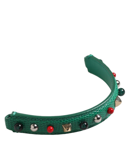 Dolce & Gabbana Green Embellished Leather Bag Handle Women Shoulder Strap