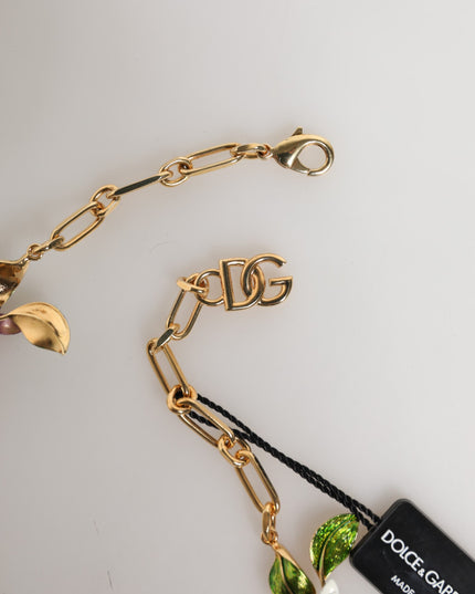 Dolce & Gabbana Gold Brass Logo Detail Floral Fashion Jewelry Necklace
