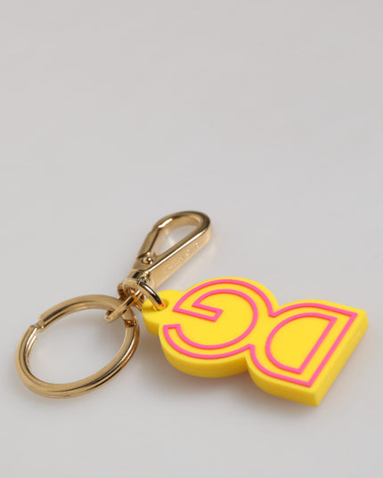 Dolce & Gabbana Yellow Rubber Gold Tone Metal DG Logo Keyring Keychain
