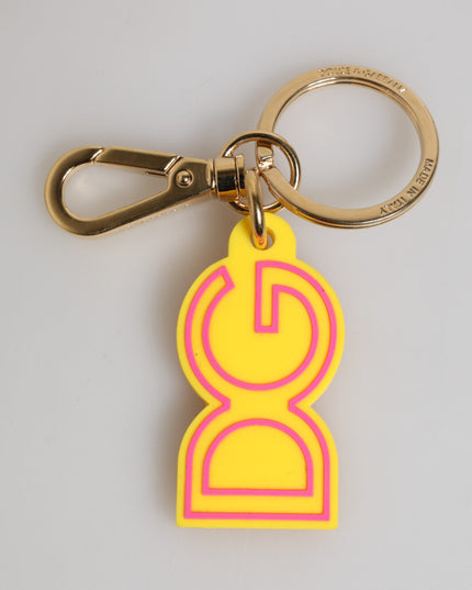 Dolce & Gabbana Yellow Rubber Gold Tone Metal DG Logo Keyring Keychain