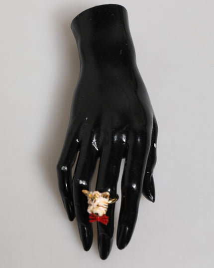 Dolce & Gabbana Gold Brass Resin Beige Dog Pet Accessory Ring