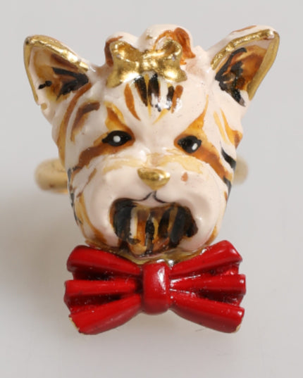 Dolce & Gabbana Gold Brass Resin Beige Dog Pet Accessory Ring