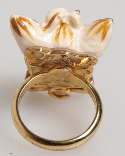 Dolce & Gabbana Gold Brass Resin Beige Dog Pet Accessory Ring