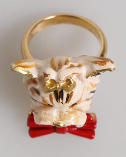 Dolce & Gabbana Gold Brass Resin Beige Dog Pet Accessory Ring
