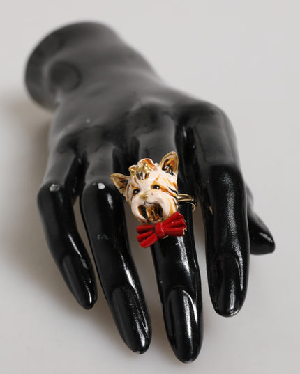 Dolce & Gabbana Gold Brass Resin Beige Dog Pet Accessory Ring