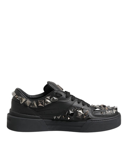 Dolce & Gabbana Black Leather Studded Low Top Sneakers Shoes