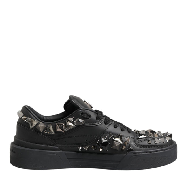 Dolce & Gabbana Black Leather Studded Low Top Sneakers Shoes