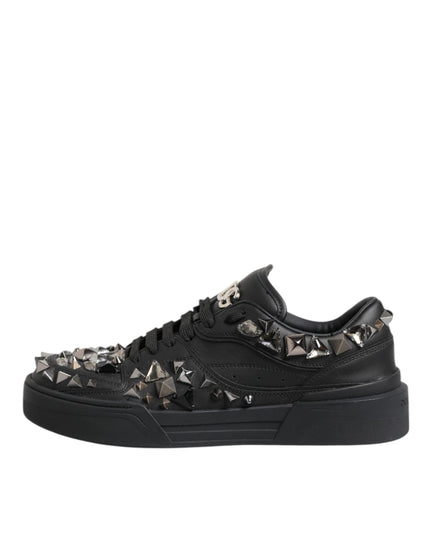 Dolce & Gabbana Black Leather Studded Low Top Sneakers Shoes