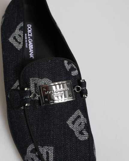Dolce & Gabbana Blue Logo Cotton Loafers Formal Dress Shoes