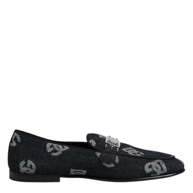 Dolce & Gabbana Blue Logo Cotton Loafers Formal Dress Shoes