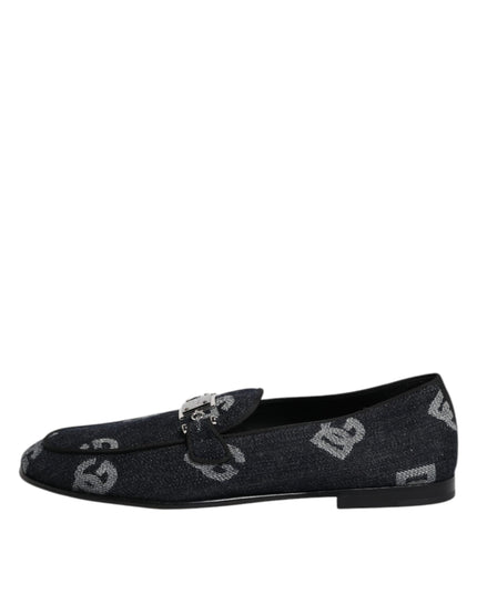 Dolce & Gabbana Blue Logo Cotton Loafers Formal Dress Shoes