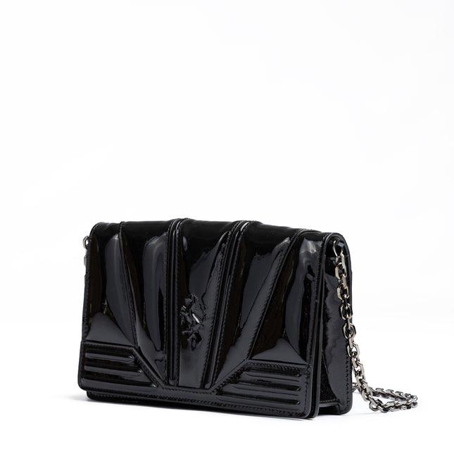 Ferrari Black GT patent leather bag with chain