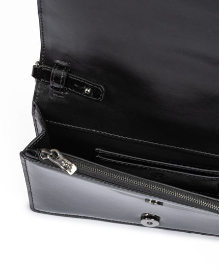 Ferrari Black GT patent leather bag with chain