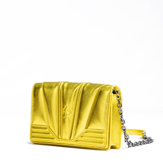 Ferrari Metal Yellow GT patent leather bag with chain