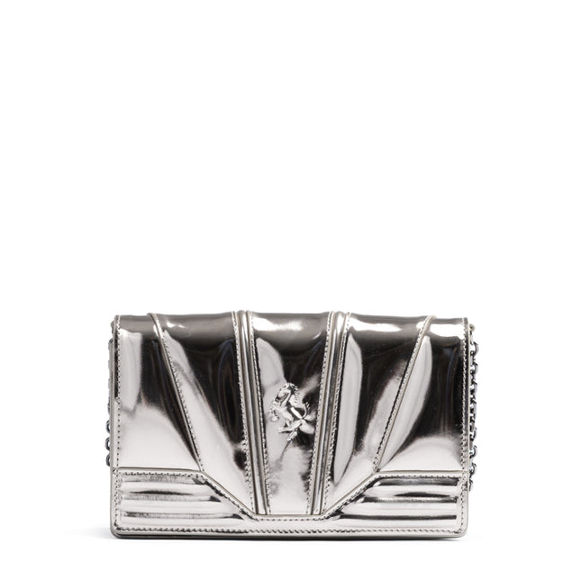 Ferrari Metal Silver GT patent leather bag with chain