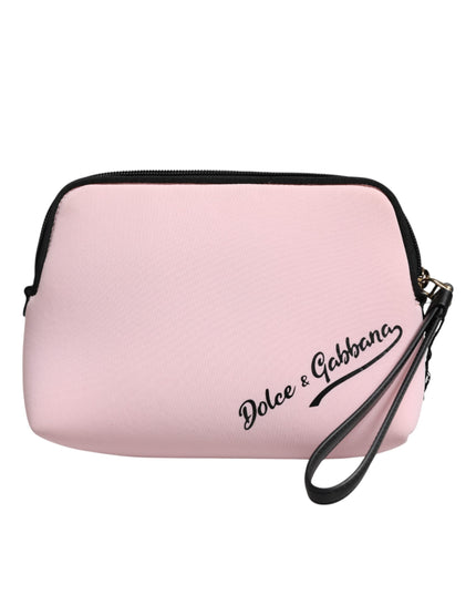 Dolce & Gabbana Pink Solid Nylon DG Logo Print Clutch Zip Borse Pouch Bag