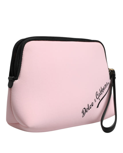 Dolce & Gabbana Pink Solid Nylon DG Logo Print Clutch Zip Borse Pouch Bag