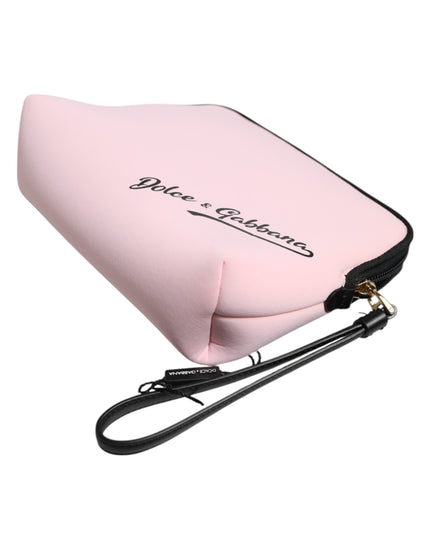Dolce & Gabbana Pink Solid Nylon DG Logo Print Clutch Zip Borse Pouch Bag
