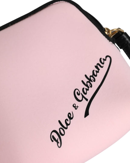 Dolce & Gabbana Pink Solid Nylon DG Logo Print Clutch Zip Borse Pouch Bag