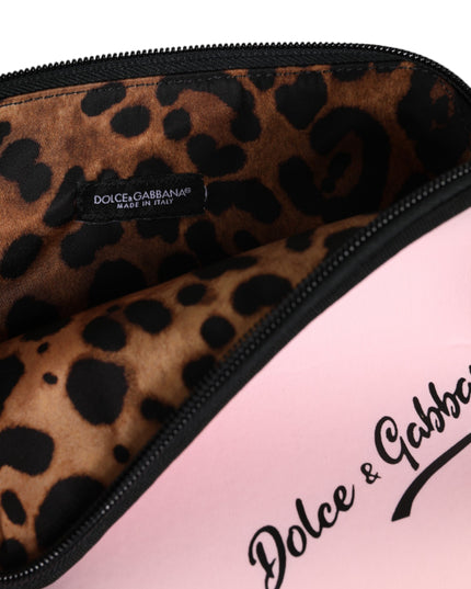Dolce & Gabbana Pink Solid Nylon DG Logo Print Clutch Zip Borse Pouch Bag
