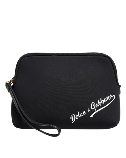 Dolce & Gabbana Black Solid Nylon DG LogoPrint Clutch Zip Borse Pouch Bag