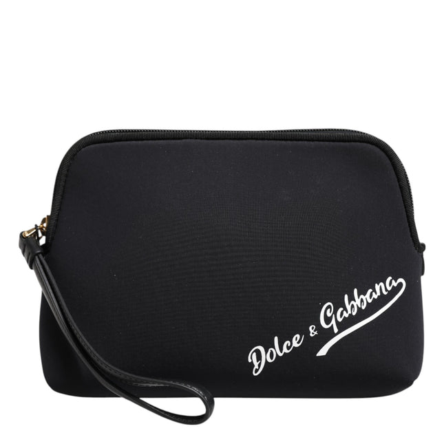 Dolce & Gabbana Black Solid Nylon DG LogoPrint Clutch Zip Borse Pouch Bag