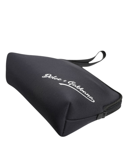Dolce & Gabbana Black Solid Nylon DG LogoPrint Clutch Zip Borse Pouch Bag
