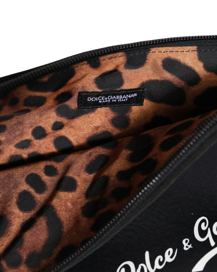 Dolce & Gabbana Black Solid Nylon DG LogoPrint Clutch Zip Borse Pouch Bag