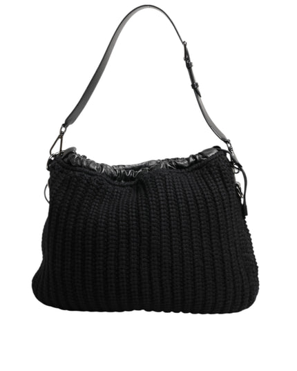 Dolce & Gabbana Black Cashmere Knitted Leather Shoulder Women Borse Bag