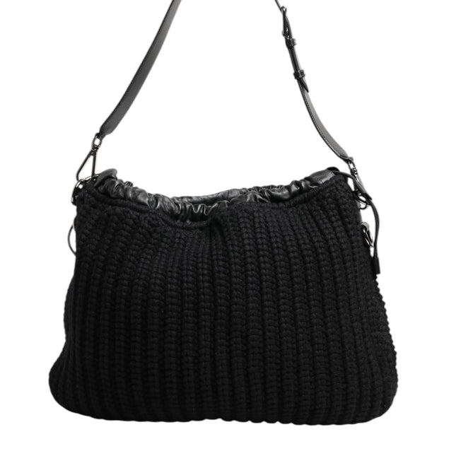 Dolce & Gabbana Black Cashmere Knitted Leather Shoulder Women Borse Bag