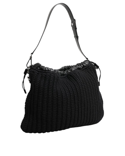 Dolce & Gabbana Black Cashmere Knitted Leather Shoulder Women Borse Bag