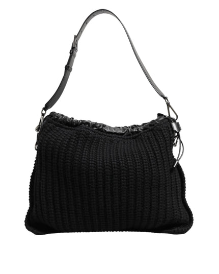Dolce & Gabbana Black Cashmere Knitted Leather Shoulder Women Borse Bag