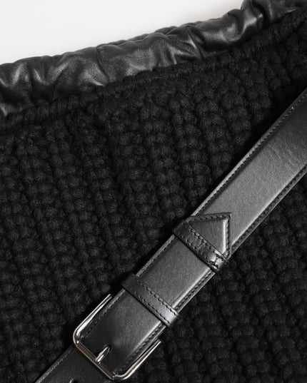 Dolce & Gabbana Black Cashmere Knitted Leather Shoulder Women Borse Bag