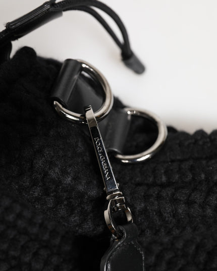 Dolce & Gabbana Black Cashmere Knitted Leather Shoulder Women Borse Bag