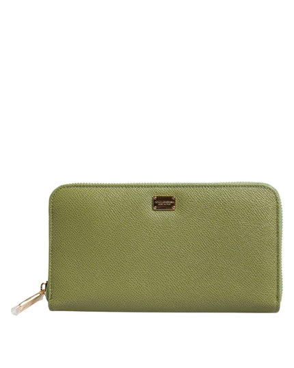 Dolce & Gabbana Green Leather Logo Plaque Zip Around Continenta Wallet