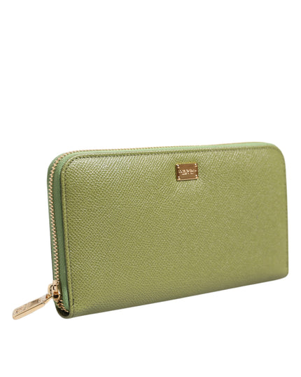 Dolce & Gabbana Green Leather Logo Plaque Zip Around Continenta Wallet