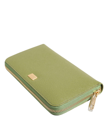 Dolce & Gabbana Green Leather Logo Plaque Zip Around Continenta Wallet