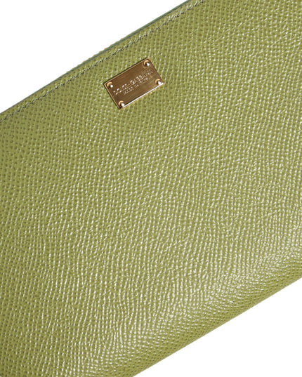 Dolce & Gabbana Green Leather Logo Plaque Zip Around Continenta Wallet