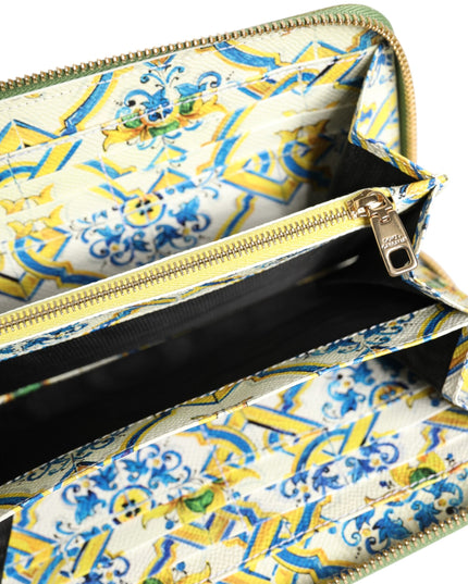 Dolce & Gabbana Green Leather Logo Plaque Zip Around Continenta Wallet