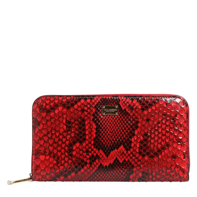 Dolce & Gabbana Red Exotic Leather Zip Around Continental Clutch Wallet