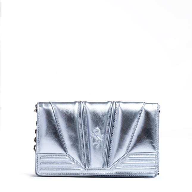 Ferrari Metal light blue GT patent leather bag with chain