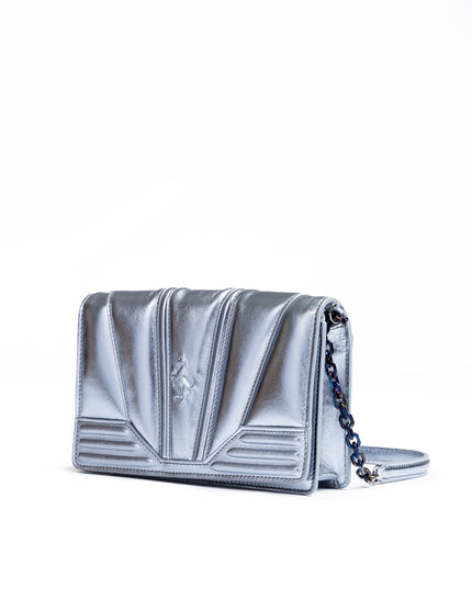 Ferrari Metal light blue GT patent leather bag with chain
