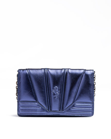Ferrari Metal blue GT patent leather bag with chain