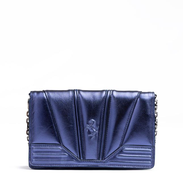 Ferrari Metal blue GT patent leather bag with chain