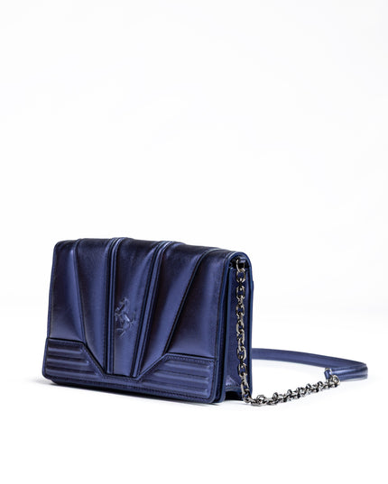Ferrari Metal blue GT patent leather bag with chain